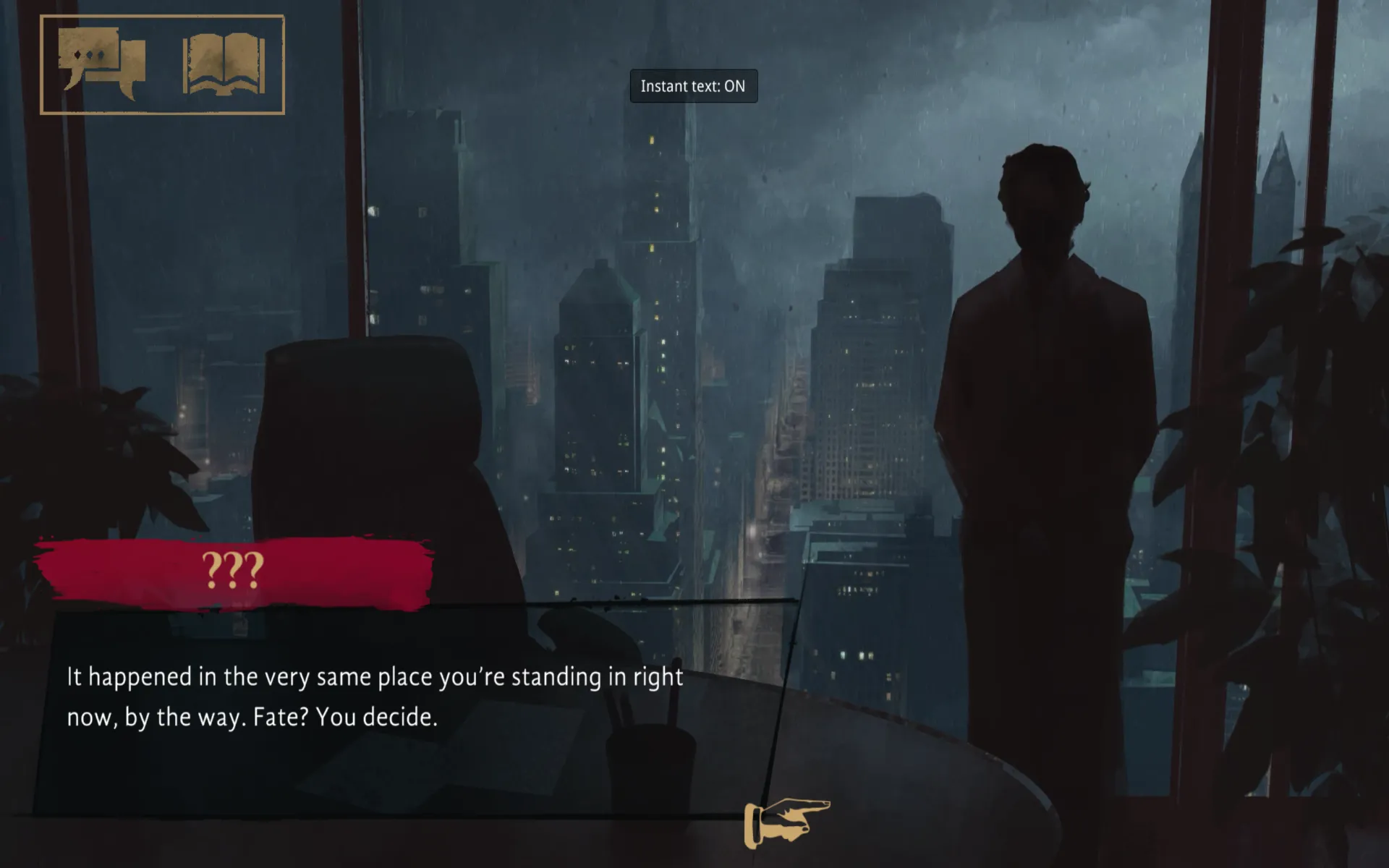 A dialogue scene in Vampire: The Masquerade - Coteries of New York.