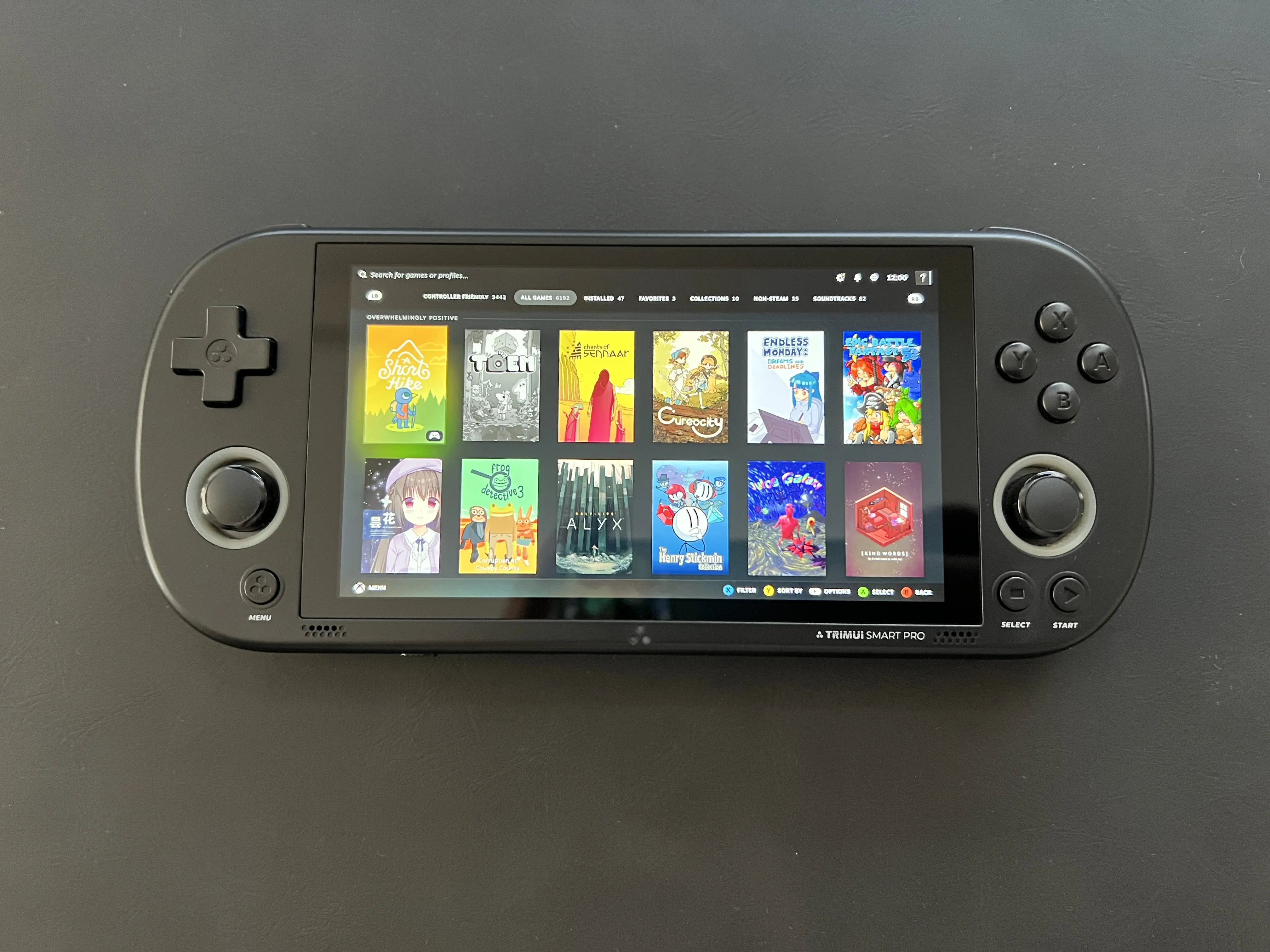 A TrimUI Smart Pro handheld Steam running via Moonlight.